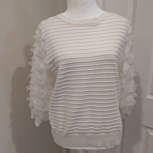 Elegant White Fringe Sleeve Lightweight Sweater